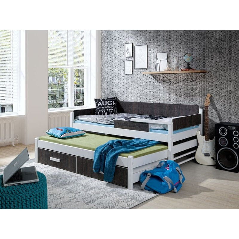 Veneti Detská posteľ s prístelkou 80x180 SELTERS - biela / zebrano